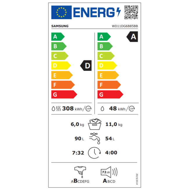 Samsung AI Wash was-droogcombi 11 kg - WD11DG6B85BBU3