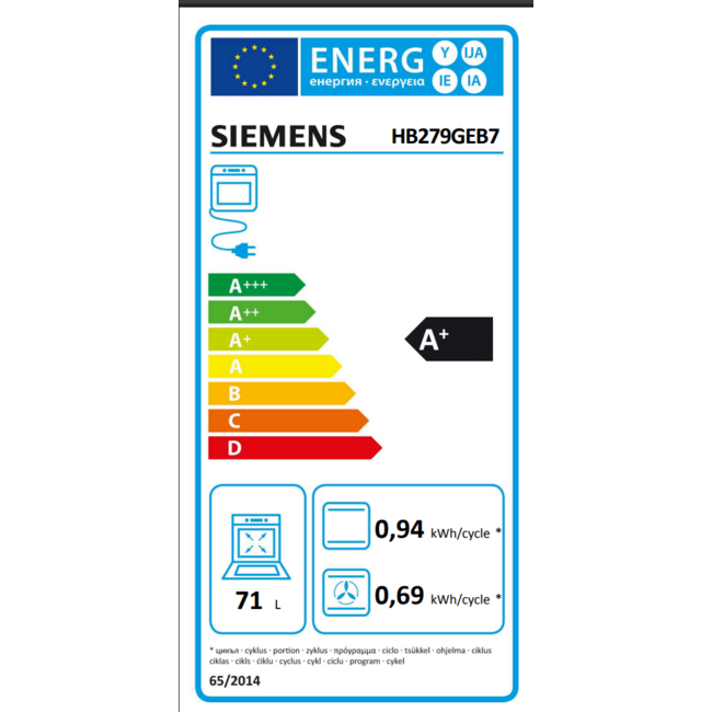 Siemens inbouwoven 60cm HB279GEB7