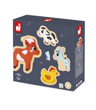 Janod - Puzzelset, 4 puzzels - Boerderij