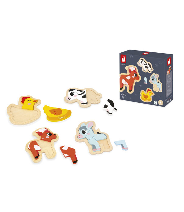 Janod Janod - Puzzelset, 4 puzzels - Boerderij