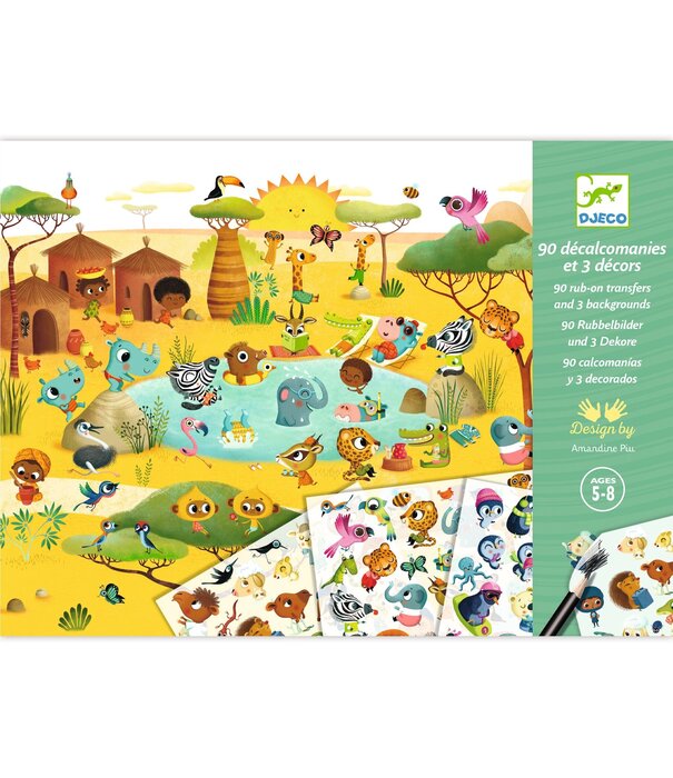 Djeco Djeco - 90 rub on stickers met achtergrond - Savannah