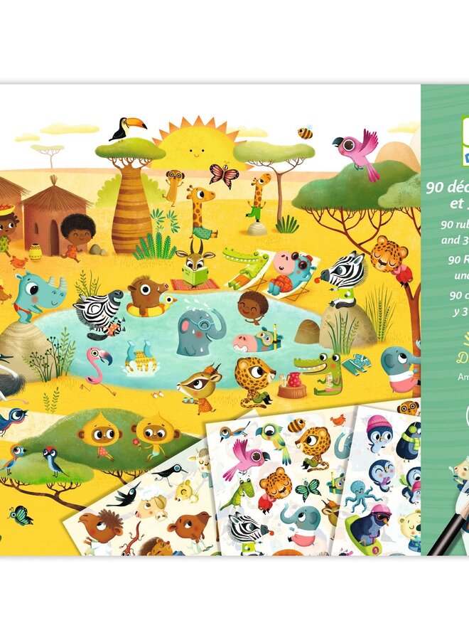 Djeco - 90 rub on stickers met achtergrond - Savannah