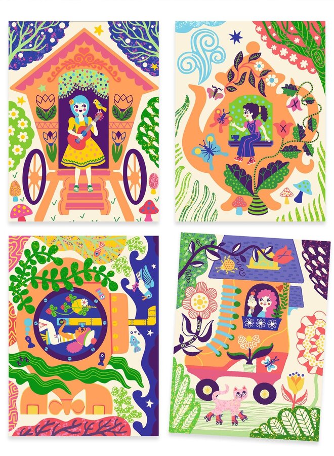 Djeco - Kraskaarten grappige huizen