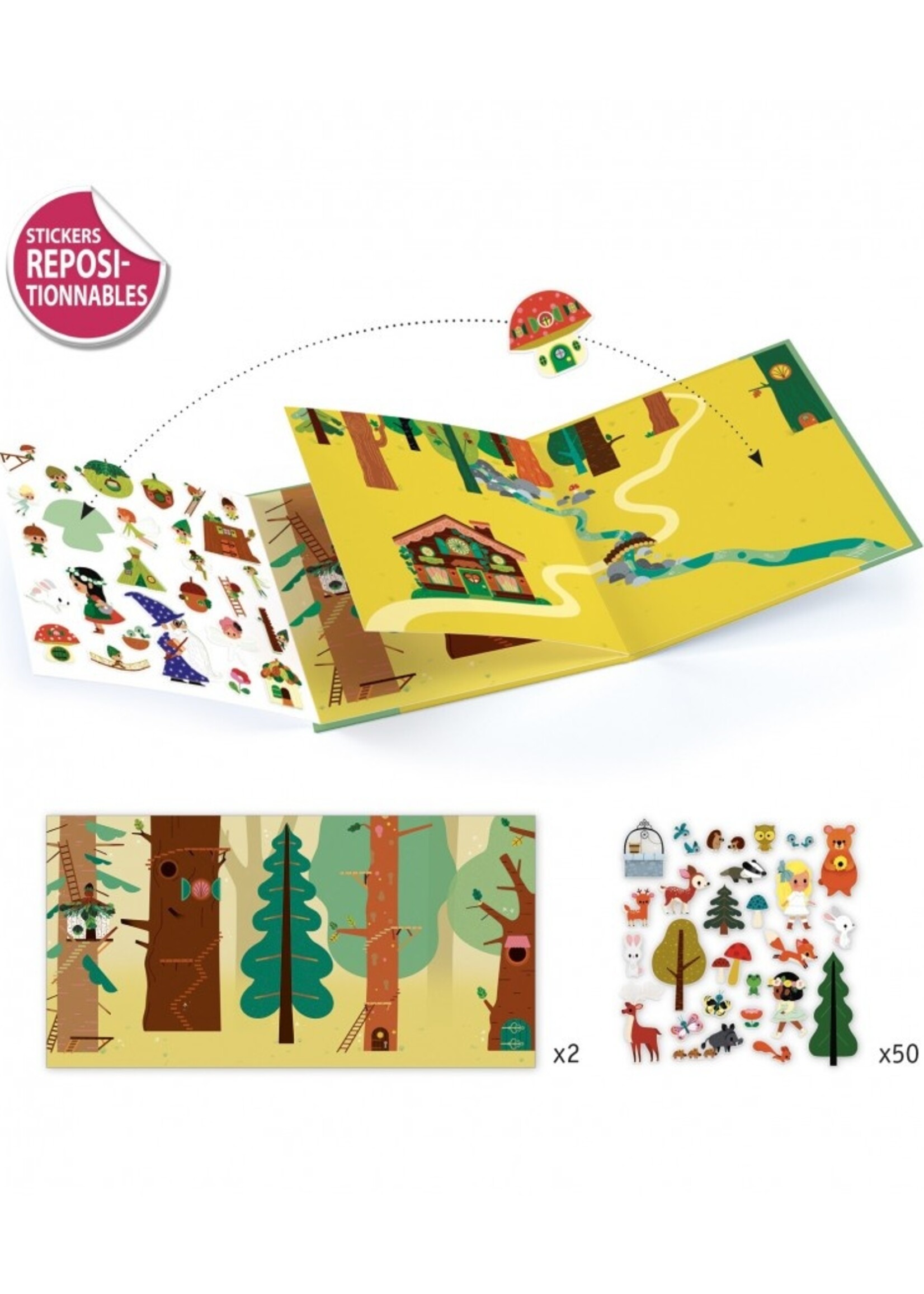 Djeco Djeco - Boekje met achtergrond en herbruikbare stickers - Het magische bos
