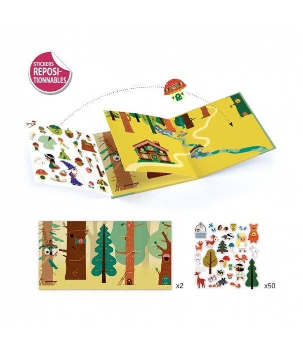 Djeco Djeco - Boekje met achtergrond en herbruikbare stickers - Het magische bos