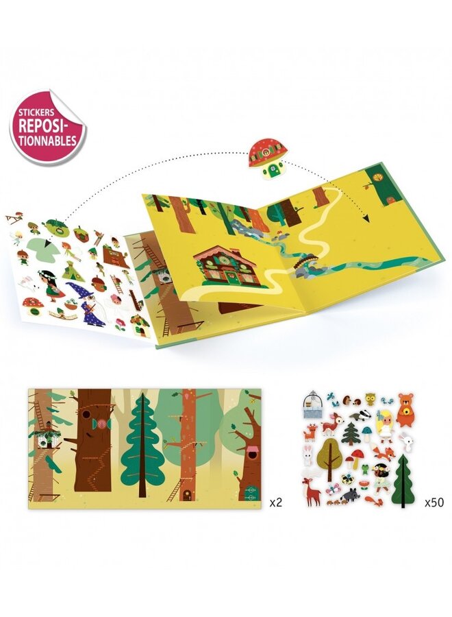 Djeco - Boekje met achtergrond en herbruikbare stickers - Het magische bos