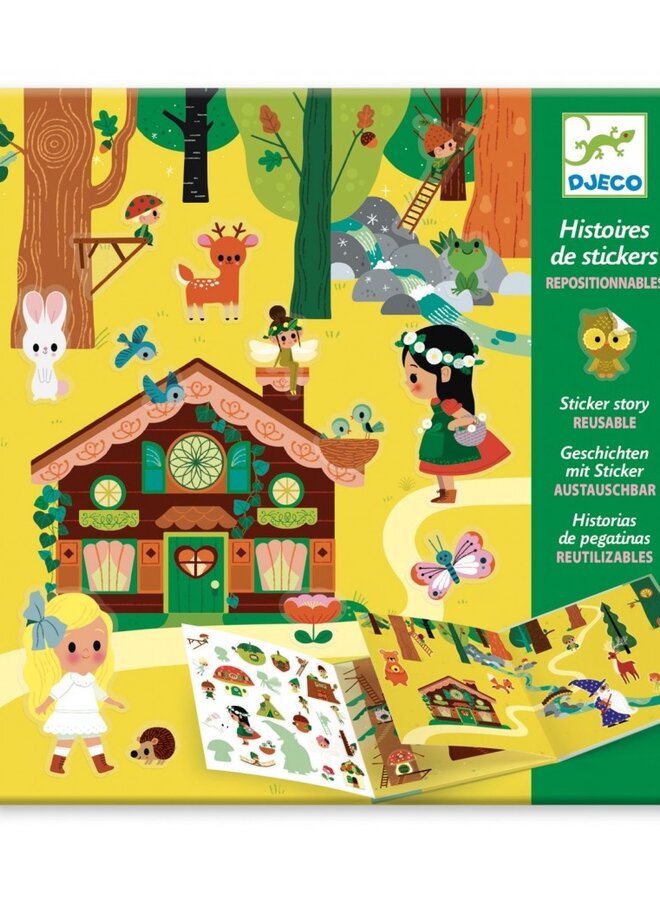 Djeco - Boekje met achtergrond en herbruikbare stickers - Het magische bos