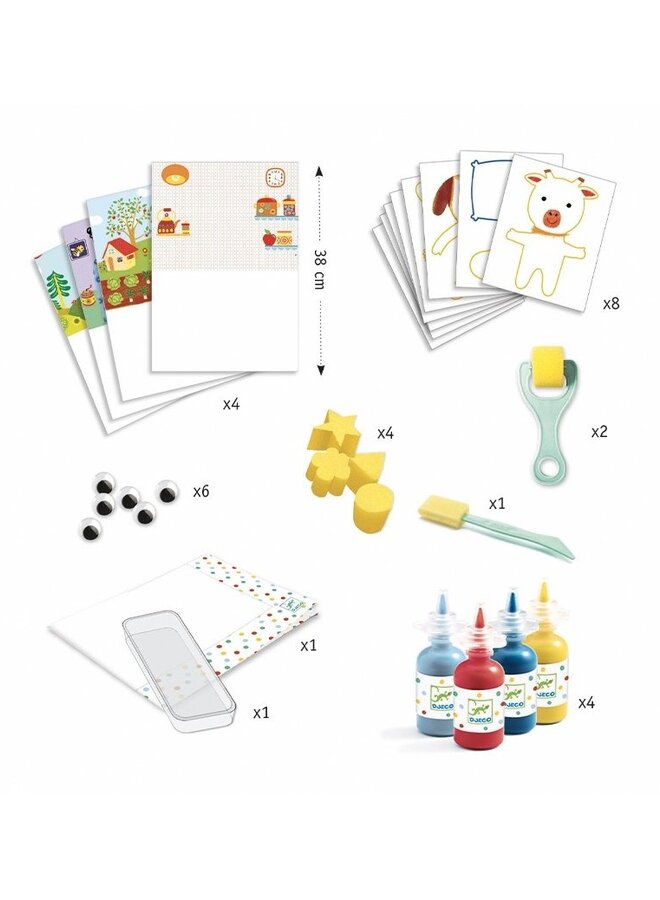 Djeco - Schilderen met een spons - De avonturen van kleine dieren