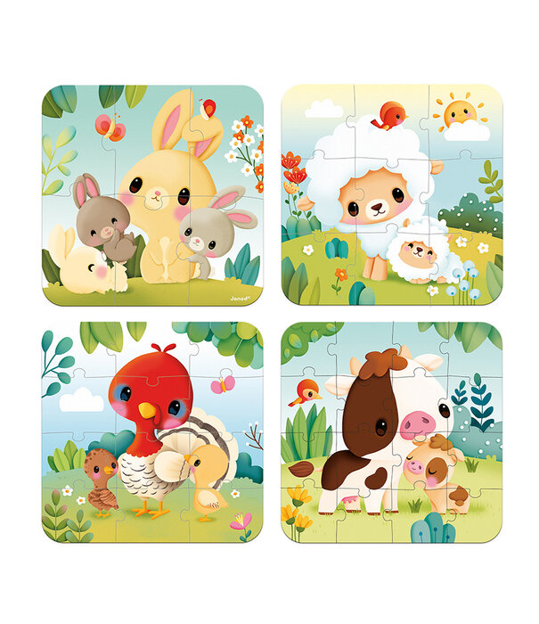 Janod Janod Puzzel - 4 puzzels Boerderij (6-9-12-16)