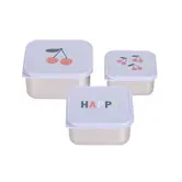 Lässig - Snackbox Stainless Steel 3pcs -  Happy Trails - Cherry