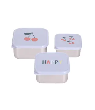 Lässig - Snackbox Stainless Steel 3pcs -  Happy Trails - Cherry