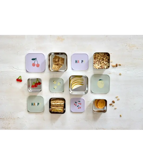 Lässig Lässig - Snackbox Stainless Steel 3pcs -  Happy Trails - Cherry
