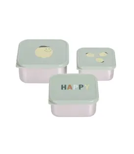 Lässig - Snackbox Stainless Steel 3pcs -  Happy Fruits  -  Lemon