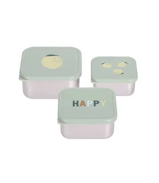 Lässig - Snackbox Stainless Steel 3pcs -  Happy Fruits  -  Lemon