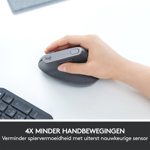 Logitech MX Vertical | Ergonomische Draadloze Muis | Rechtshandig | RF + Bluetooth | 4000 DPI | Zwart/Zilver