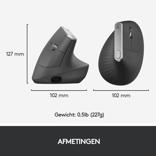 Logitech  MX Vertical | Draadloze Ergonomische Muis | Rechtshandig | RF + Bluetooth + USB-C | 4000 DPI suggestie | Grafiet