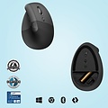 Logitech Lift | Ergonomische Draadloze Muis | Rechtshandig | RF + Bluetooth | 4000 DPI | Grafiet
