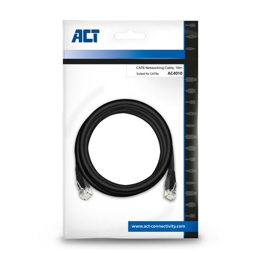 ACT netwerkkabel | Cat6 | U/UTP (UTP) | 10 m | Zwart | AC4010