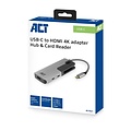 ACT AC7021 USB-C naar HDMI female adapter met PD Pass-Through, 4K, USB-A , USB-C port, kaartlezer