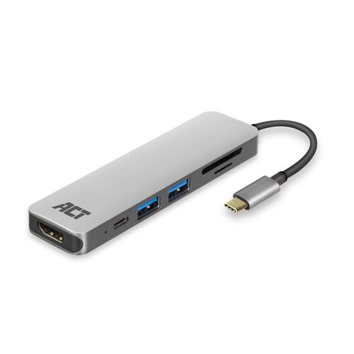 ACT AC7023 USB-C naar HDMI multiport adapter 4K, USB hub, cardreader, PD pass through
