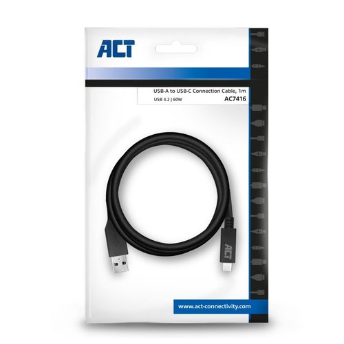 ACT AC7416 USB-kabel 1 m USB 3.2 Gen 1 (3.1 Gen 1) USB C USB A Zwart