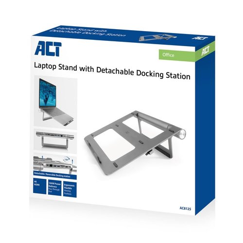 ACT AC8125 | Notebookstandaard 15.6" | Ingebouwde USB-C Docking Station | Grijs