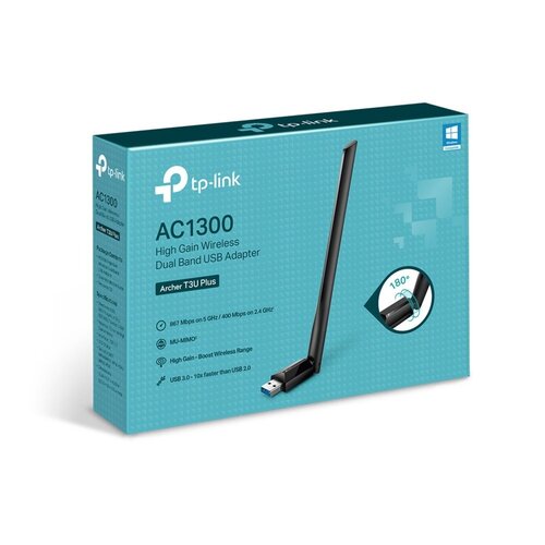 TP-Link Archer T3U Plus | Wi-Fi 5 USB Adapter | AC1300 Dual-band (2,4 GHz / 5 GHz) | 867 Mbps | USB 3.0 | Zwart