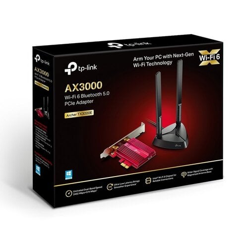 TP-Link Archer TX3000E | Wi-Fi 6 PCIe Adapter | 2402 Mbps (5 GHz) + 574 Mbps (2,4 GHz) | Bluetooth 5.0 | PCIe x1