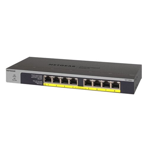Netgear NETGEAR GS108LP | Unmanaged Switch | 8 Poorten | Gigabit Ethernet (10/100/1000 Mbps) | 8x PoE+ (60W) | FlexPoE | Fanless | 1U Rackmount