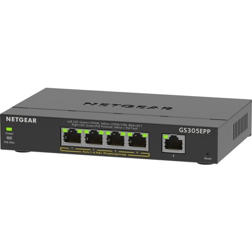 Netgear GS305EPP-100PES | 5-poorts Gigabit Smart Managed Plus PoE+ Switch | 120W PoE-vermogen | VLAN/QoS | Webbeheer
