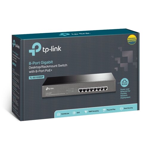 TP-Link TL-SG1008MP | Unmanaged Switch | 8 Poorten | Gigabit Ethernet (10/100/1000 Mbps) | PoE | Zwart