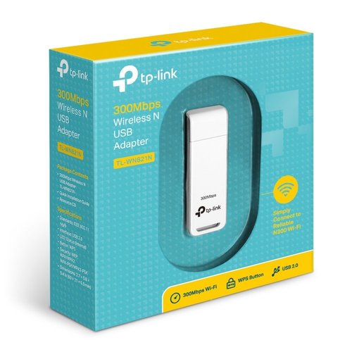 TP-Link TL-WN821N | Wi-Fi 4 USB Adapter | 300 Mbps | 2,4 GHz | USB 2.0 | Zwart