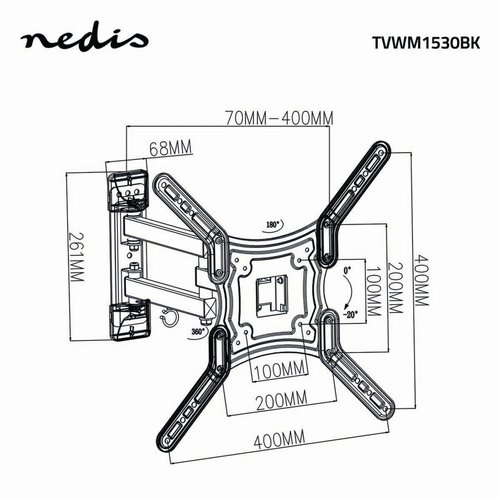 Nedis TVWM1530BK | Draai- en kantelbare TV-plafondbeugel | 23''-55'' | max 30kg | VESA 400x400