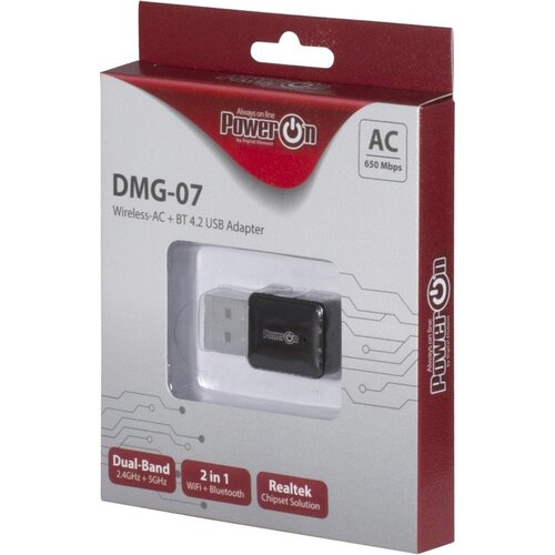 Inter-Tech DMG-07 | Wi-Fi 5 & Bluetooth 4.2 USB Adapter | 650 Mbps | Dual-band (2,4 GHz / 5 GHz) | Zwart