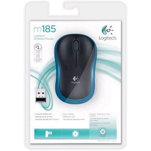 Logitech M185 | Draadloze Muis | Links- en Rechtshandig | RF | 1000 DPI | Zwart/Blauw