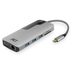 AC7043 USB-C naar HDMI of VGA multiport adapter met ethernet, USB hub, cardreader, audio en PD pass through