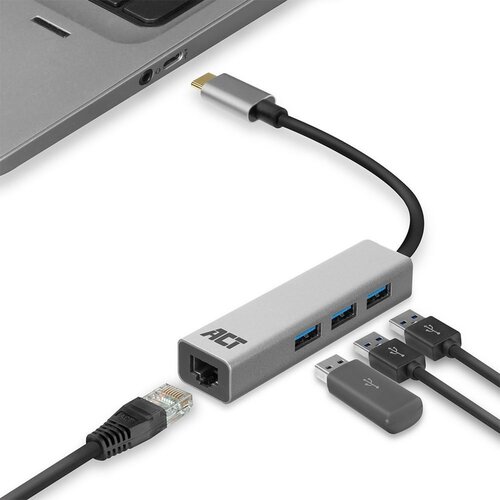 ACT AC7055 3-Poorts USB-C 3.2 (USB 3.0) Hub met Gigabit ethernet poort