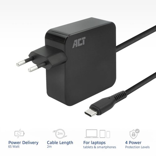 ACT AC2010 | Universele USB-C Notebook Lader | 65 Watt PDP | 2 Meter