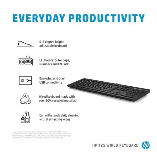 Hewlett Packard HP 125 | Bedraad Toetsenbord | USB | QWERTY US International | Zwart