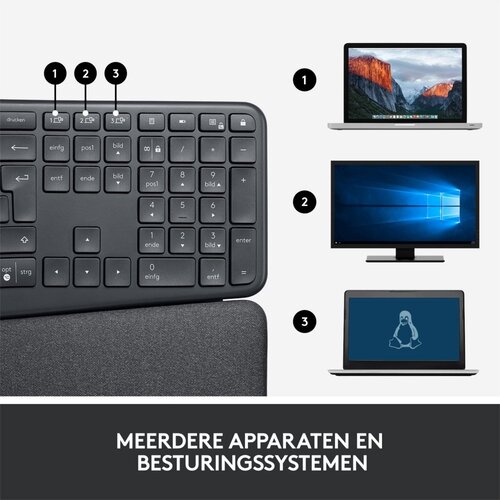 Logitech K860 Ergo | Draadloos Bluetooth Toetsenbord met Receiver | QWERTY