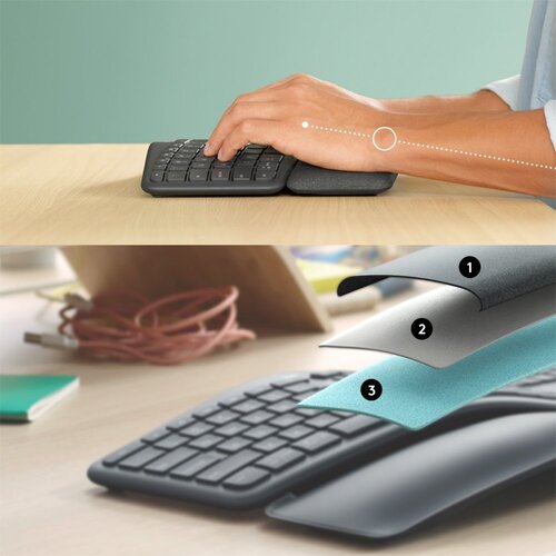 Logitech K860 Ergo | Draadloos Bluetooth Toetsenbord met Receiver | QWERTY