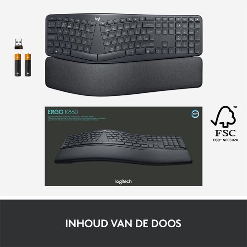 Logitech K860 Ergo | Draadloos Bluetooth Toetsenbord met Receiver | QWERTY