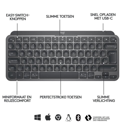 Logitech MX Keys Mini | Draadloos Verlicht Toetsenbord | QWERTY