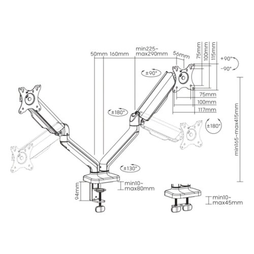 SBOX Flex LCD-S024-2 | Verstelbare Monitor-bureaubeugel | Tot 32" | Max 9kg | VESA 100x100 | 2 Monitoren