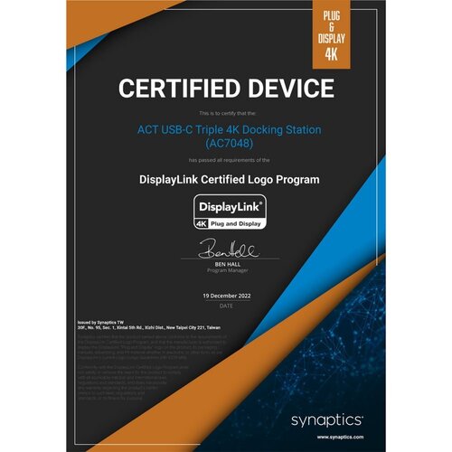 ACT AC7048 | Docking Station & Poortreplicator | USB-C 3.2 Gen 1 | Zwart | Open Box (refurbished)