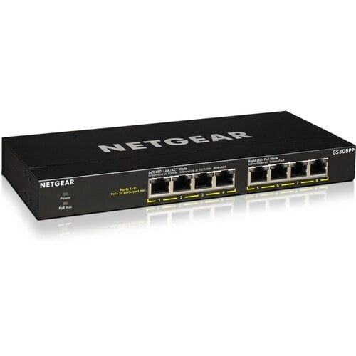 Netgear GS308PP-100EUS | Unmanaged Switch | 8 Poorten | Gigabit Ethernet (10/100/1000 Mbps) | PoE+ (83W) | FlexPoE | Zwart