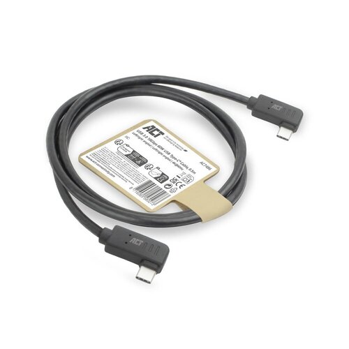 ACT AC7486 | USB 3.2 Gen 2 Kabel | USB-C (haaks links/rechts) naar USB-C (haaks links/rechts) | 60W | 10Gbps | 0,5m | Zwart