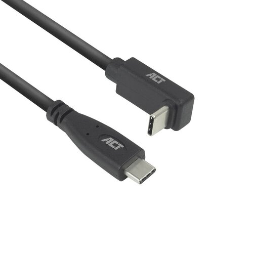 ACT AC7470 | USB 3.2 Gen 2 Kabel | USB-C (recht) naar USB-C (haaks boven/beneden) | 60W | 10Gbps | 0,5m | Zwart