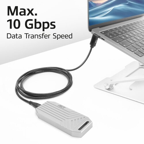 ACT AC7470 | USB 3.2 Gen 2 Kabel | USB-C (recht) naar USB-C (haaks boven/beneden) | 60W | 10Gbps | 0,5m | Zwart