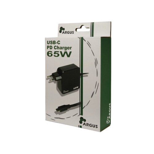 Inter-Tech Argus PD-2065 | Universele USB-C Oplader 65W | Zwart | Met Geïntegreerde Kabel